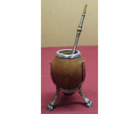 Early 20th C Bombillas stamped Albaca Eberle with gourd, tripod plated mount stamped Eberle 