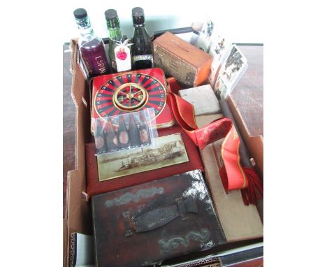 Vintage Virginia cigarette "Turf" tinplate roulette type game, 5 miniature Guinness bottles, "Ancient order of Foresters " sa