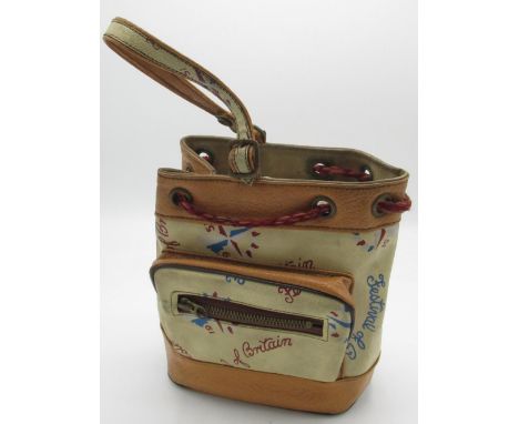1951 Festival of Britain souvenir ladies occasional bag with adjustable straps, string tie and zip up partition 