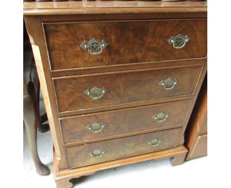 Small Geo.III style walnut and figured walnut chest of four long doors on shaped bracket feet W64cm D42cm H76cm 