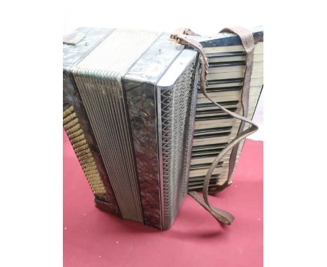 1950s Mazzini "Mozart" piano accordion in marbleised metallic grey Bakelite case, chromium plated grill 