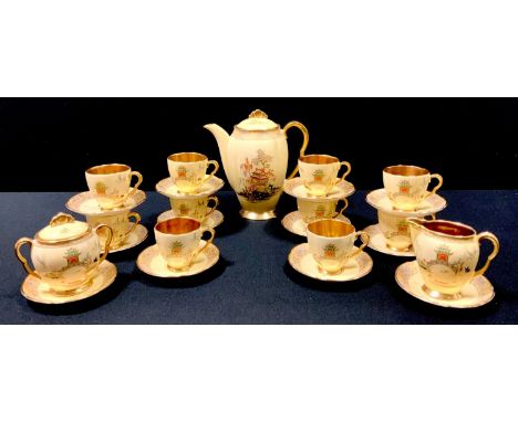 A Carlton Ware New Mikado pattern on a cream/yellow ground part coffee service comprising coffee pot, creamer, sugar bowl, te