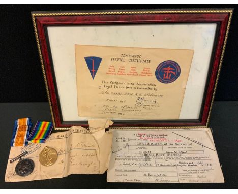 Medals &amp; Militaria - a Commando service certificate to chx112121 Mne R A Wilsmore, dated August 1943, conforming certific