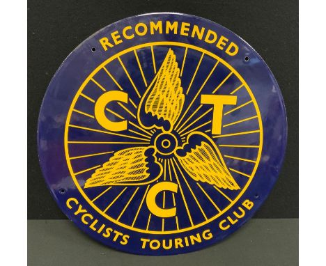 A circular Recommended Cyclists Touring Club enamel sign, 40cm diameter 