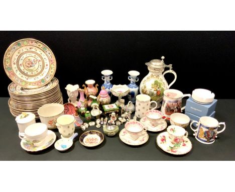 Ceramics - various Limoges 'Fragonard' spill vases, trinket box, miniatures etc.; a Sitzendorf pedestal sweetmeat dish; a lar