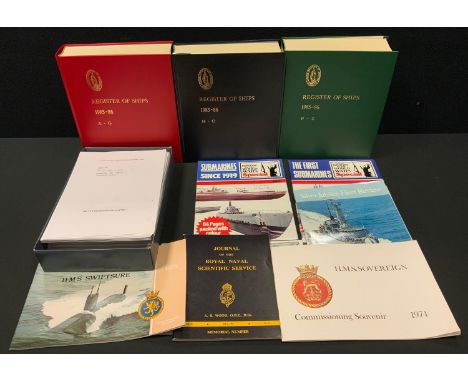 Maritime interest - Lloyds Register of Shipping, 1985-86, three volume set;  Encyclopedia of British Submarines 1901-1955, li