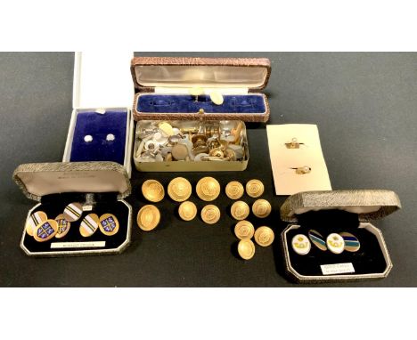 A pair of Yorkshire Light Infantry cufflinks; another pair Worksop College; various dress studs including mother of pearl etc