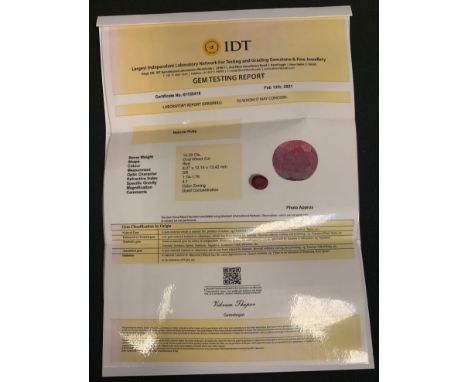 Loose Gemstones - a certified deep red mixed cut oval Ruby, 10.20ct, IDT gem testing report 