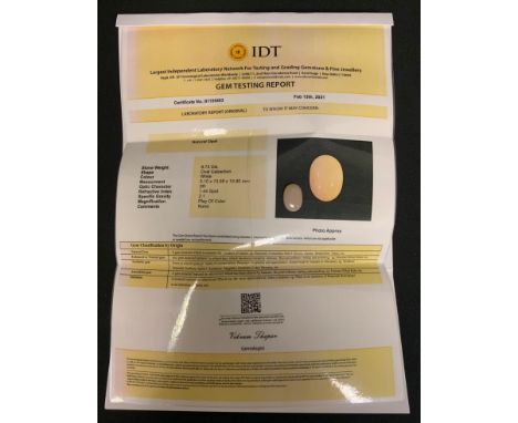 Loose Gemstones - a certified oval cabochon opal, 8.73ct, IDT gem testing report 