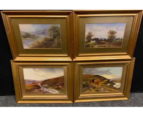 E** R HargreavesA Pair, Upland Pastures and Highland Roverssigned, oils on canvas, 24cm x 34cm;  others (4) 