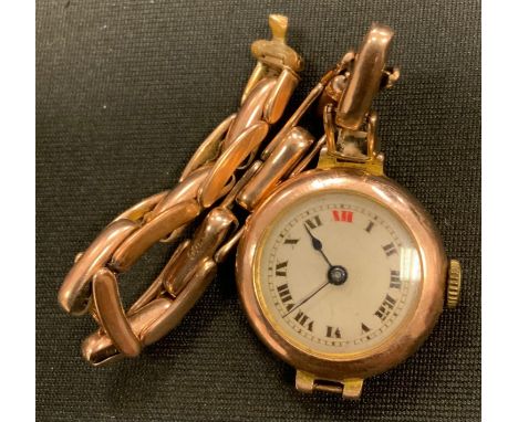 A 9ct gold cased bracelet wristwatch, silvered dial, Arabic numerals, Swiss manual movement, 9ct gold expanding bracelet, 22.