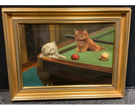 After Henriette Ronner Knip Cats Playing with Snooker Ballsoil on canvas,  23.5cm x 33.5cm 