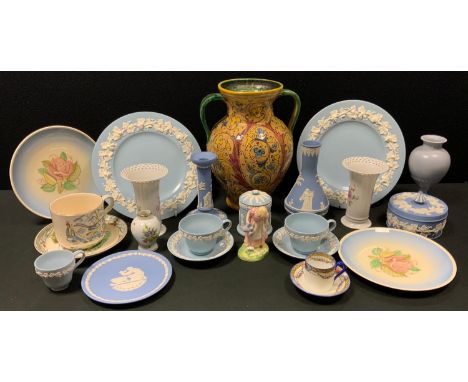 Ceramics - A Royal Doulton figure Mary Mary, Hn 2044;  Wedgewood Jasperware candlestick,  vase, Queensware plates, cups and s