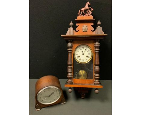 A Junghans oak and mahogany wall clock; a Smiths oak mantel clock (2) 