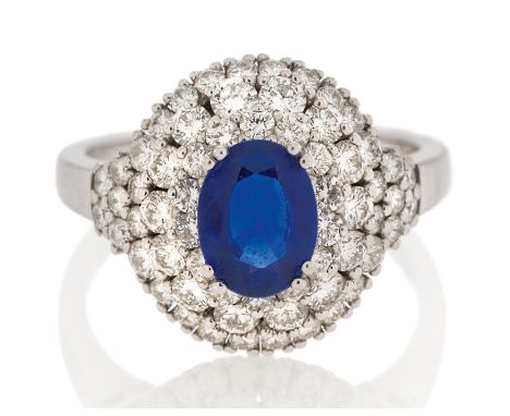 SAPHIR-DIAMANT-RING. Herkunft: Deutschland. Datierung: 1990. Material: 750/- Weißgold, Punze. Gesamtgewicht: ca. 6,5 g. EU-RM