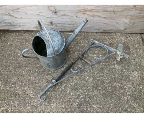Galvanised Watering Can and Bracket 