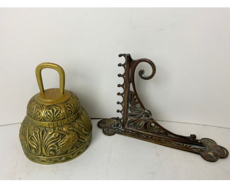 Heavy Brass Bell and Metal Wall Bracket 