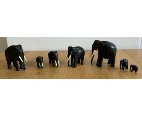Set of Vintage Elephants with Ivory Tusks 