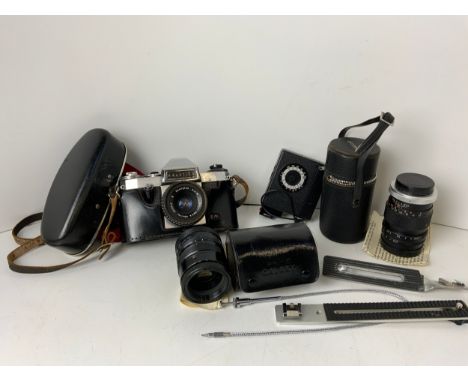 Camera Bag with Praktica Camera, Lenses, Flash Gun etc 