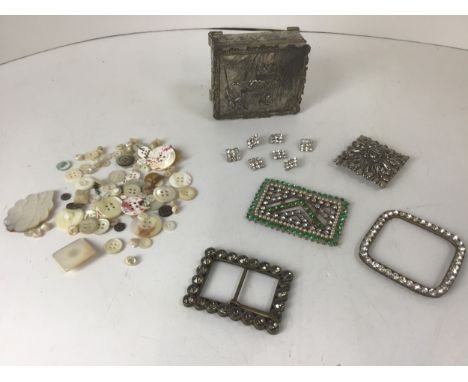 Vintage Buckles, White Metal Ti, Diamante and Various other Buttons 