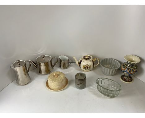 Royal Worcester Coffee Pot, Teapot and Milk Jug, Sylvac Cheese Dish, Studio Pottery Marmalade Pot and Jelly Moulds etc 