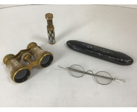 Mother of Pearl Opera Glasses, Scent and Cased Victorian Spectacles 