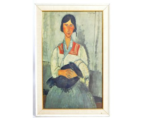 After Amedeo Modigliani (Italian b. 1884 -1920) -&nbsp; Gypsy Woman With Baby - A mid 20th Century print in colours depicting
