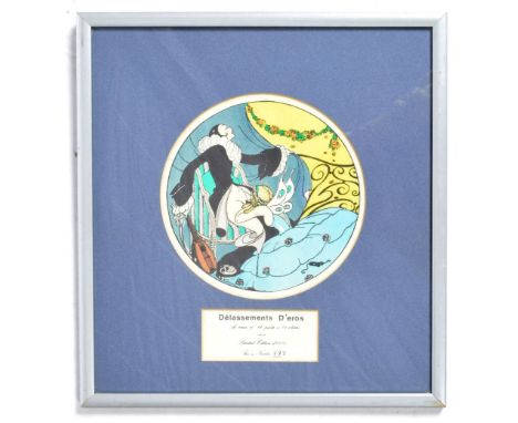 Gerda Wegener (Danish 1885-1940) - Delassements D'eros - An Art Deco pochoir on paper coloured circular plate / print depicti