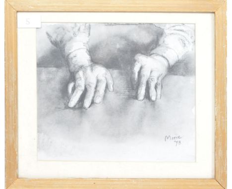 After Henry Moore. (British Artist 1898-1986) A study of hands - Dorothy Crowfoot Hodgkin&nbsp;- A print on paper depicting a