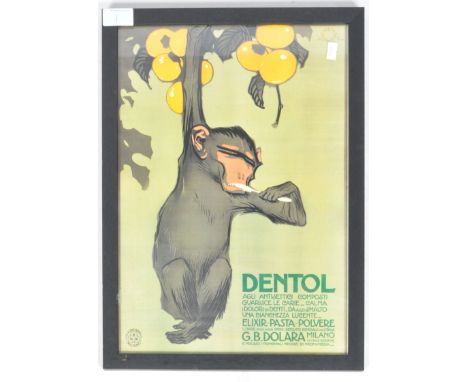 Dental Toothpaste - A 20th Century Italian advertising poster print in colours. The poster depicting a monkey hanging from a 