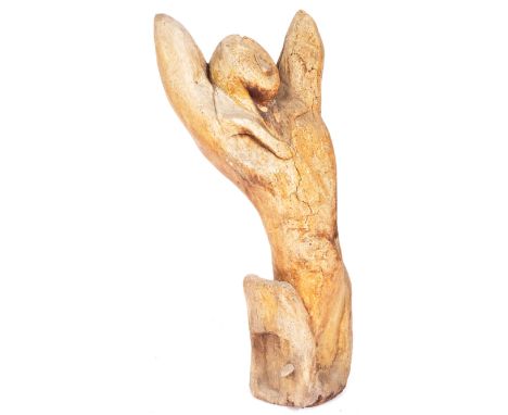 Believed Henry Moore sculpture - A 20th Century carved wood sculpture of a male torso stretching upwards with a puffed chest 