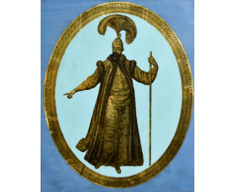 Late 20th Century English School after Jean Baptiste Vanmour (1671-1737) - Four verre eglomise panels - Reverse gilt and blac