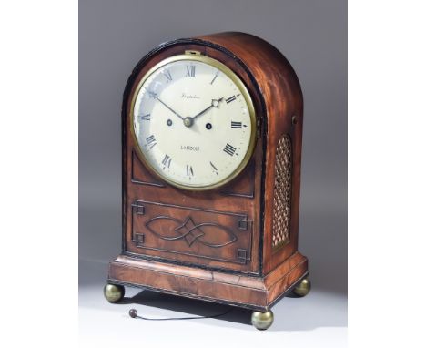 A 19th Century Mahogany Cased Mantel Clock, the 7ins diameter painted dial with name Thwaites of London, with Roman numerals 