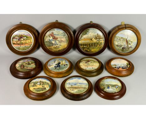 A Collection of Eleven 19th Century Coloured Pot Lids of Thanet Interest,  including -  "Bellview Tavern" with carriage (post