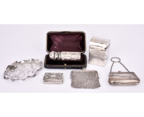 An Edward VII Silver Playing Card Box and Mixed Silverware, the card box by Grey &amp; Co. Birmingham 1906, of plain form wit