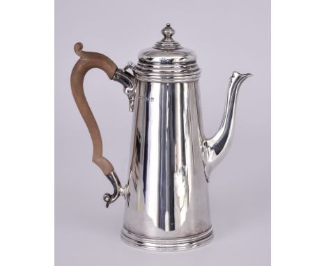 An Elizabeth II Silver Coffee Pot of 18th Century Design, by Jones &amp; Son London 1968, the slightly domed cover with turne