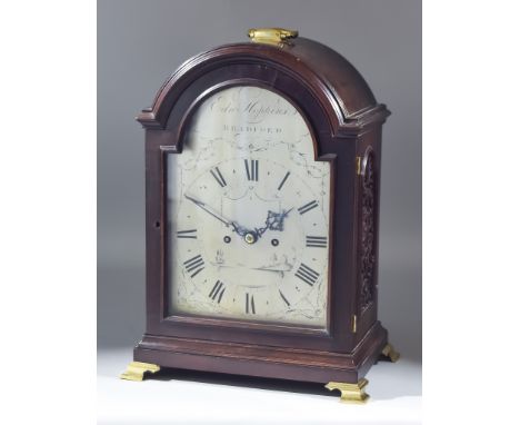 An Early 19th Century Mahogany Cased Mantel Clock by Edward Hopkins of Bradford, the 8ins arched silvered dial with Roman num