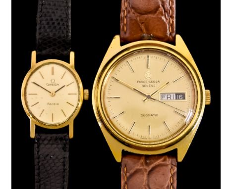 A Gentleman's Automatic Wristwatch, by Favre Leuba, Model Duomatic, plated case, 36mm diameter, gold dial with gold baton num