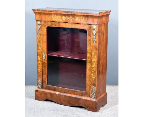 A 19th Century Continental Walnut, Marquetry and Gilt Metal Mounted Dwarf Display Cabinet, with square edge to top, frieze an