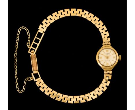 A Lady's Manual Wind Cocktail Wristwatch, by Rotary, 9ct gold case, 15mm diameter, cream dial with gold Arabic and baton nume