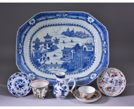 A Small Reference Collection of Chinese Porcelain, 18th/19th Century, including blue and white octagonal dish painted with a 