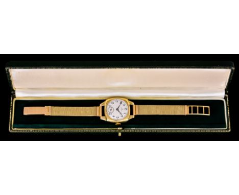 &nbsp;A Gentleman's Manual Wind Wristwatch,&nbsp;Early 20th Century,&nbsp;by Omega, 18ct gold square case, 26mm x 26mm, white