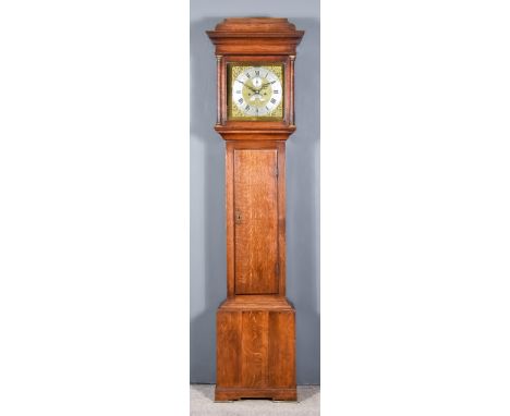 An 18th Century Oak Longcase Clock, by William Bird of Seagrave, the 12ins square brass dial with Roman and Arabic numerals,&