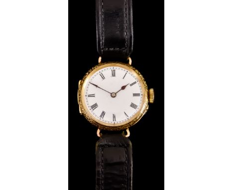 A Lady's Manual Wind Wristwatch,&nbsp;Early 20th Century,&nbsp;18ct gold case, 30mm diameter, with 18ct gold dust cover, whit