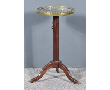 A 19th Century French Mahogany and Gilt Metal Mounted Tripod Occasional Table, the top with pierced brass gallery, inset with