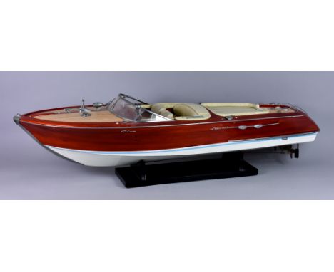 A 1:10 Scale Model of a Riva Aquarama Speedboat, Late 20th Century, with chrome fittings and leather covered seats, 35.5ins, 