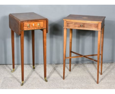 An Edwardian Mahogany and Inlaid Bedside Lamp Table, with square edge and marquetry shell inlay to top, fitted one frieze dra