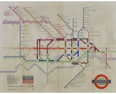 Harry Beck (1902-1974) - 1936 poster for map of The London Underground with wide blue border, 23.5ins x 31.5ins, framed with 