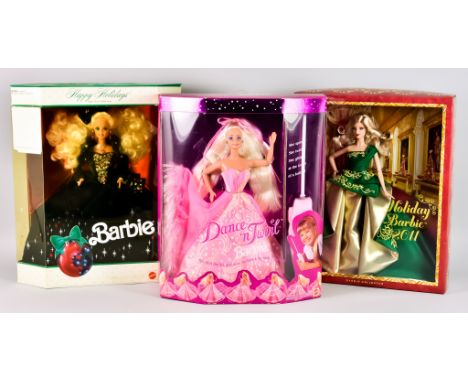 Seven Mattel Barbie Dolls, comprising, "Twist and Twirl", 1994, serial no. 11902, "Happy Holidays",&nbsp;1991, Serial No. 187