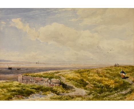Cornelius Pearson (1805-1891) - Watercolour – River landscape with two cows watering, signed and dated 1851, 8.5ins x 11.5ins